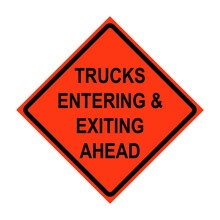 Trucks Entering & Exiting Ahead Roll-Up Traffic Sign